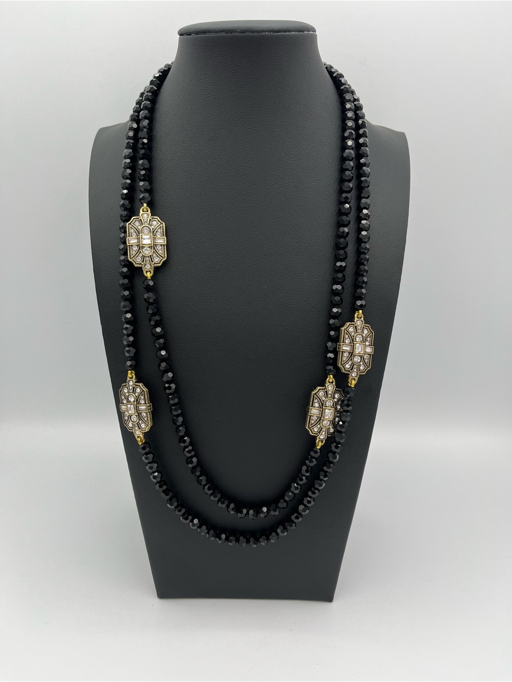 Signed Heidi Daus 48.5" Jet Black Beaded Long Station Necklace - Mint